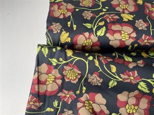 Satinvævet twill med stræk - fine blomster i pæne toner